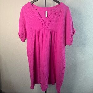 Zenana Outfitters Hot Pink Gauze Tunic Top